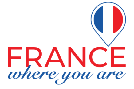 France Where You Are logo France Where You Are a podcast for those who love France shows the French tricolore flag of blue, white and red in a lcoation marker with the words France Where You Are.